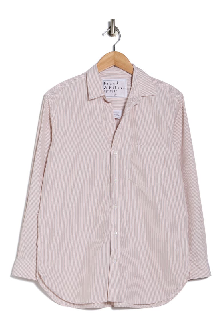 Striped Relaxed Fit Cotton Button-Up Shirt, Alternate, color, TAN MINI WHITE STRIPE