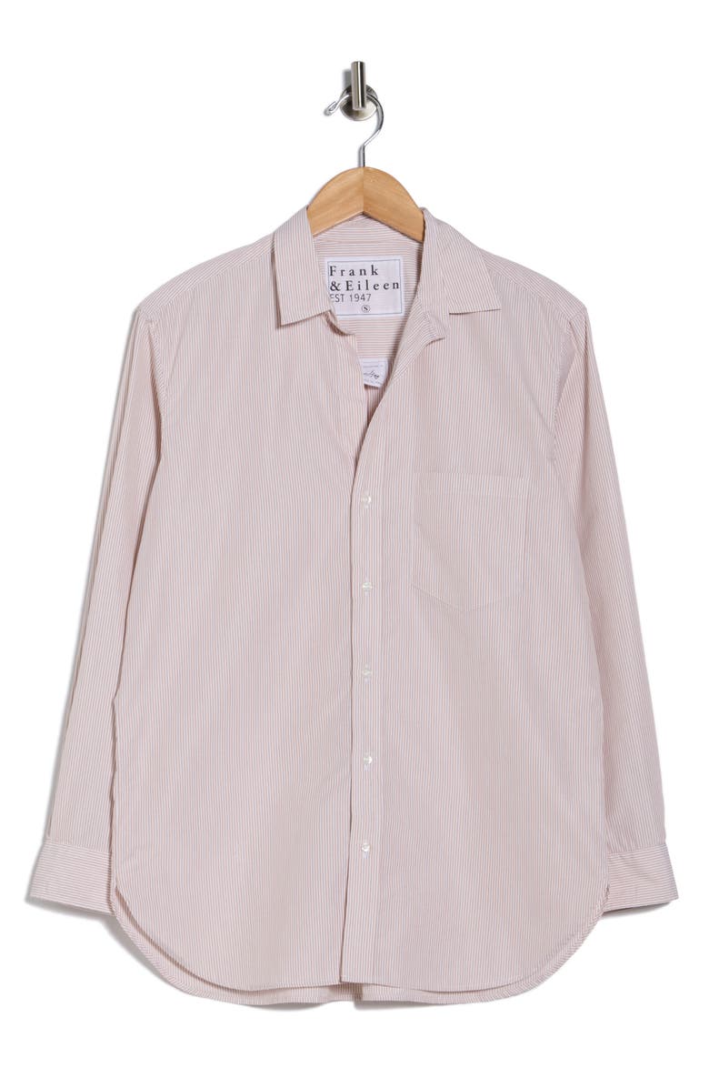 Frank & Eileen Striped Relaxed Fit Cotton Button-Up Shirt, Main, color, Tan Mini White Stripe
