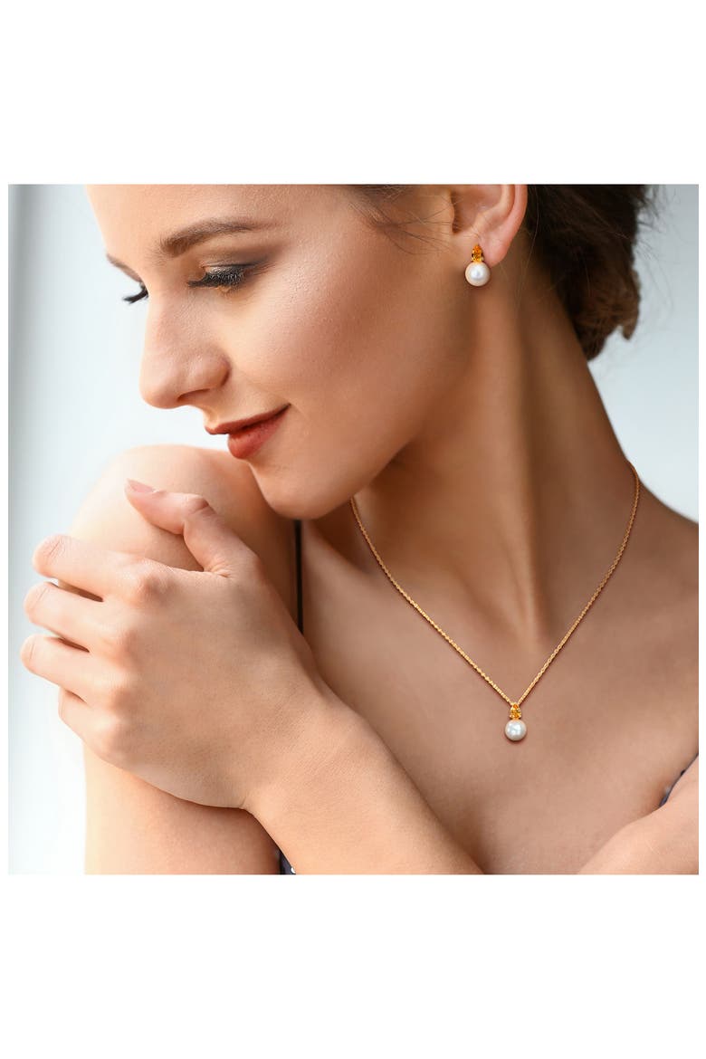 Citrine & Freshwater Pearl Stud Earrings & Pendant Necklace Set, Alternate, color, YELLOW