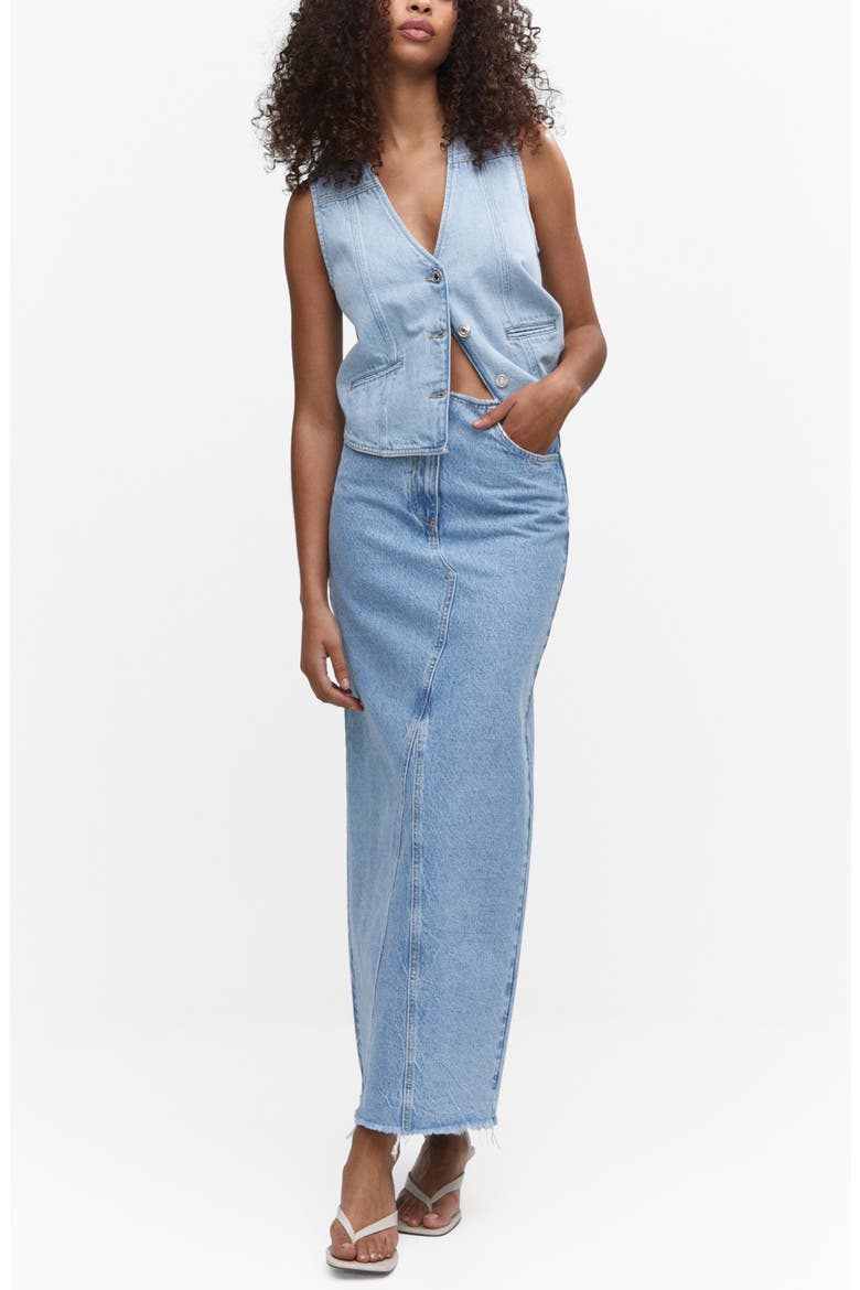 Raw Hem Denim Maxi Skirt, Alternate, color, MEDIUM BLUE