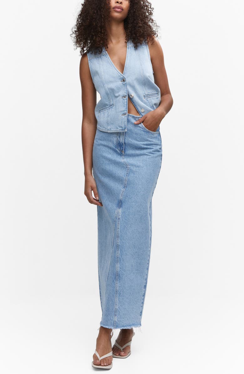 MANGO Raw Hem Denim Maxi Skirt, Alternate, color, 
