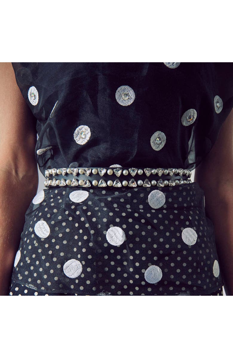 Lele Sadoughi Geo Crystal Pearl Leather Belt, Alternate, color, Jet 001