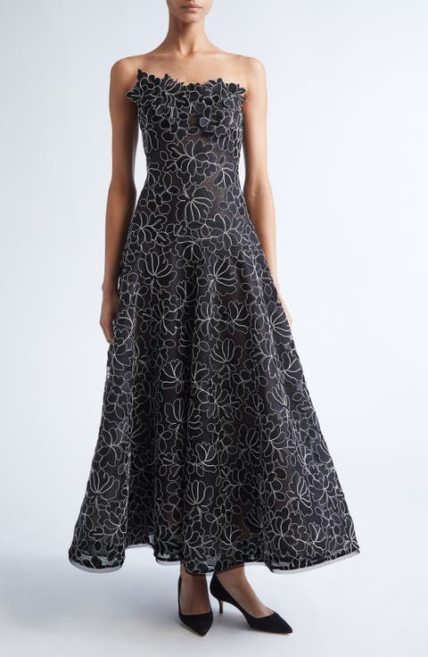 Strapless Floral Lace Gown