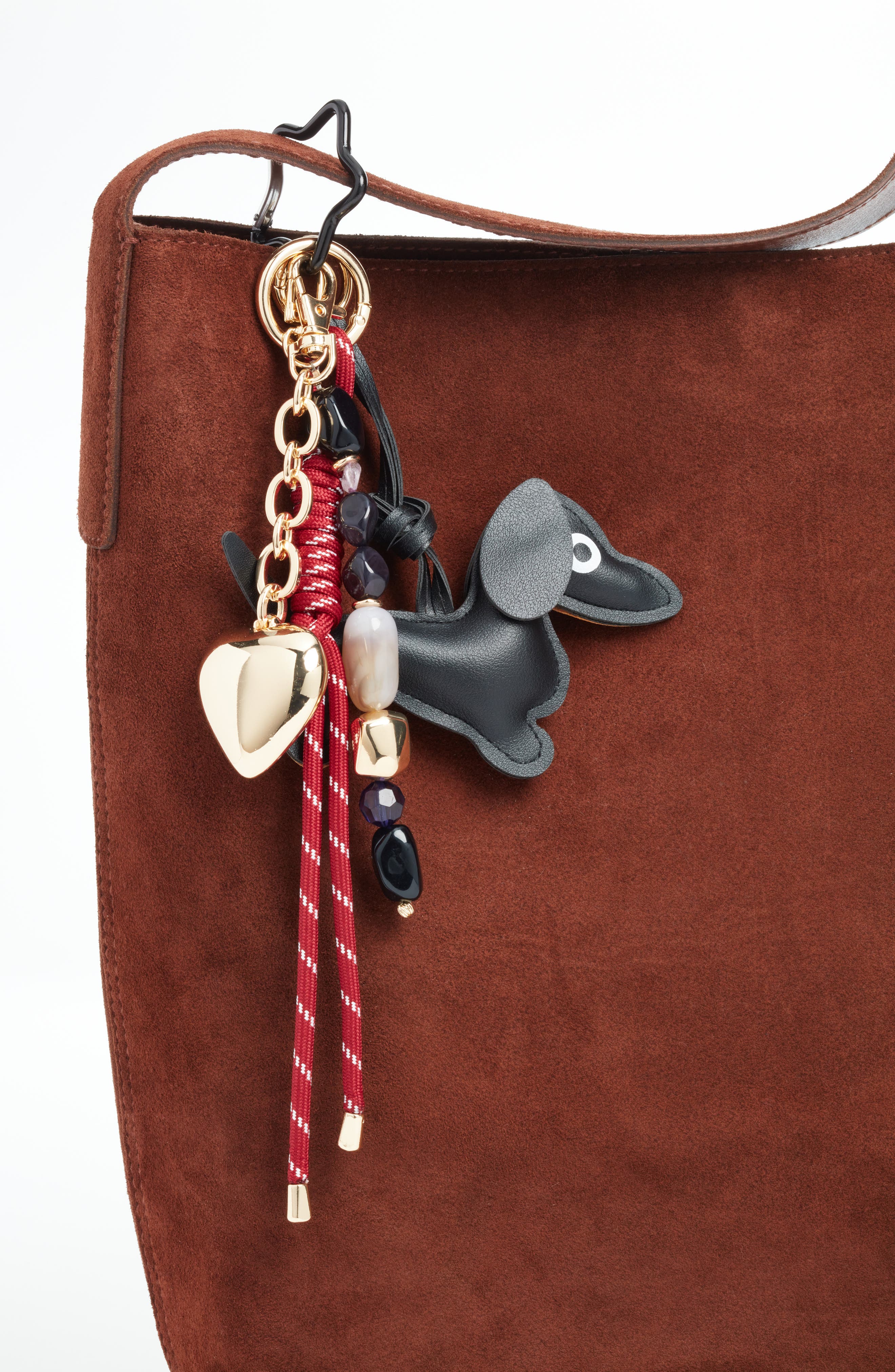 Chelsea28 Dog & Heart Beaded Faux Leather Bag Charm, Alternate, color, Burgundy Multi- Gold