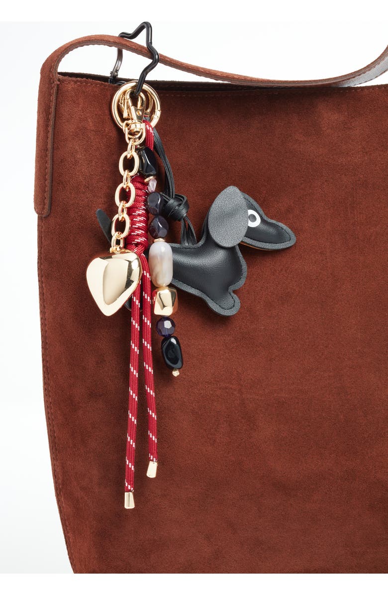 Chelsea28 Dog & Heart Beaded Faux Leather Bag Charm, Alternate, color, Burgundy Multi- Gold
