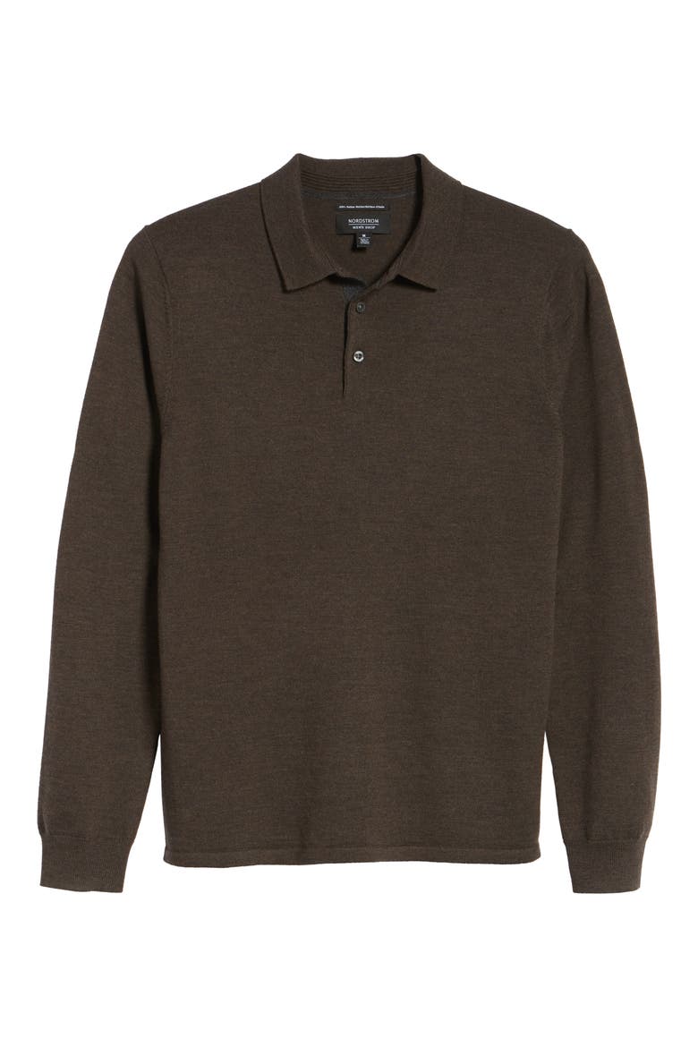 Merino Wool Polo Sweater, Alternate, color, BROWN FAWN