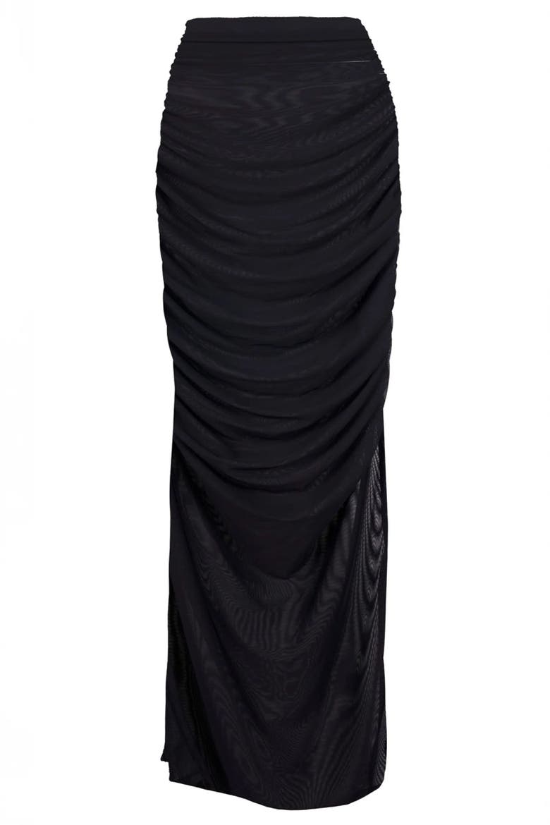 Ruched Sheer Cover-Up Maxi Skirt, Alternate, color, Black