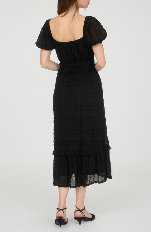 August Sky Puff Sleeve Tiered Midi Dress In Black