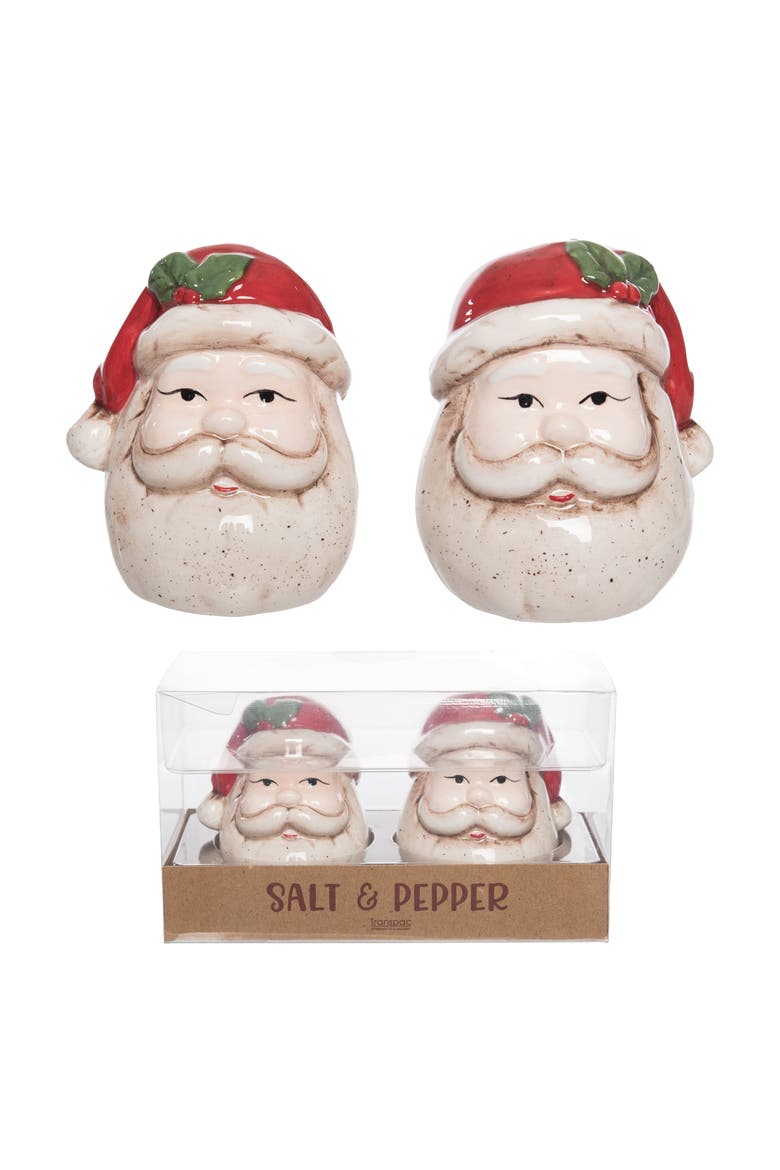 Ceramic Santa Head Salt and Pepper Shakers Multicolor Christmas Decor, Main, color, Multicolored