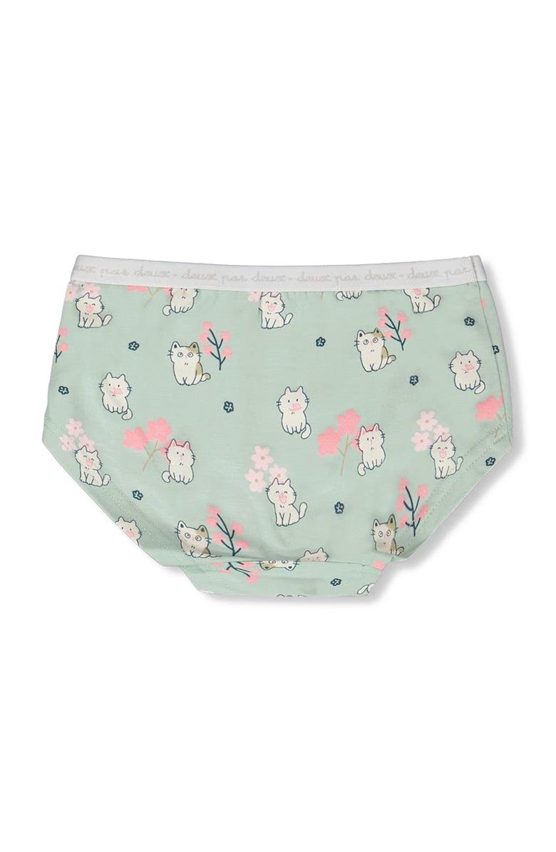 Deux par Deux Organic Cotton Kitten Boyshort Panty, Alternate, color, Green Kitten Print
