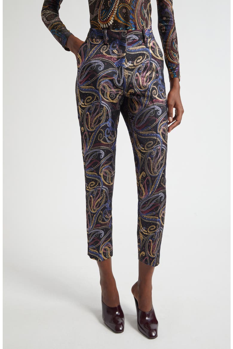 Bristol Paisley Jacquard Crop Duchesse Satin Pants, Main, color, MULTICOLOR BLACK BASE