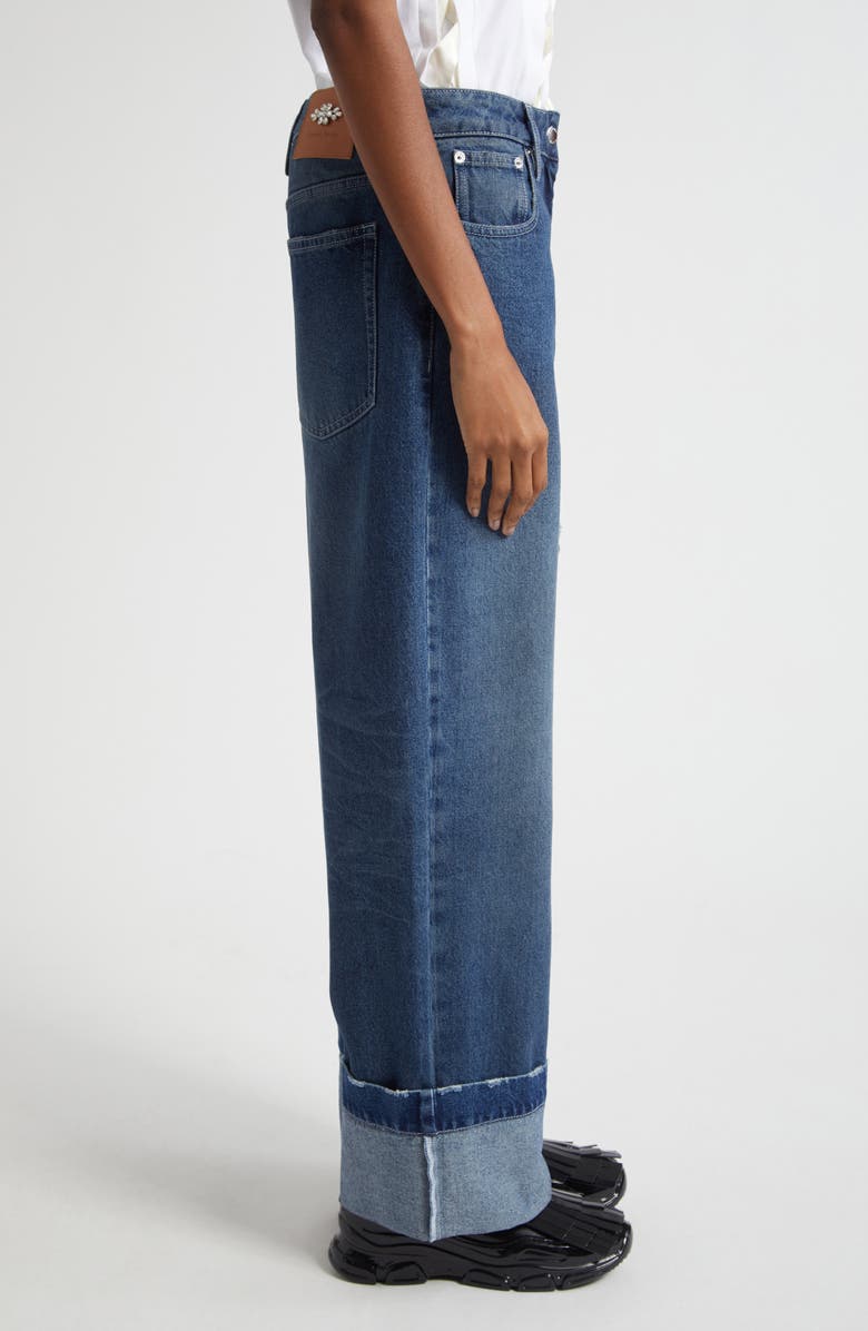 Simone Rocha Embellished Distressed Straight Leg Jeans, Alternate, color, Distressed Blue/ Pearl/ Clear