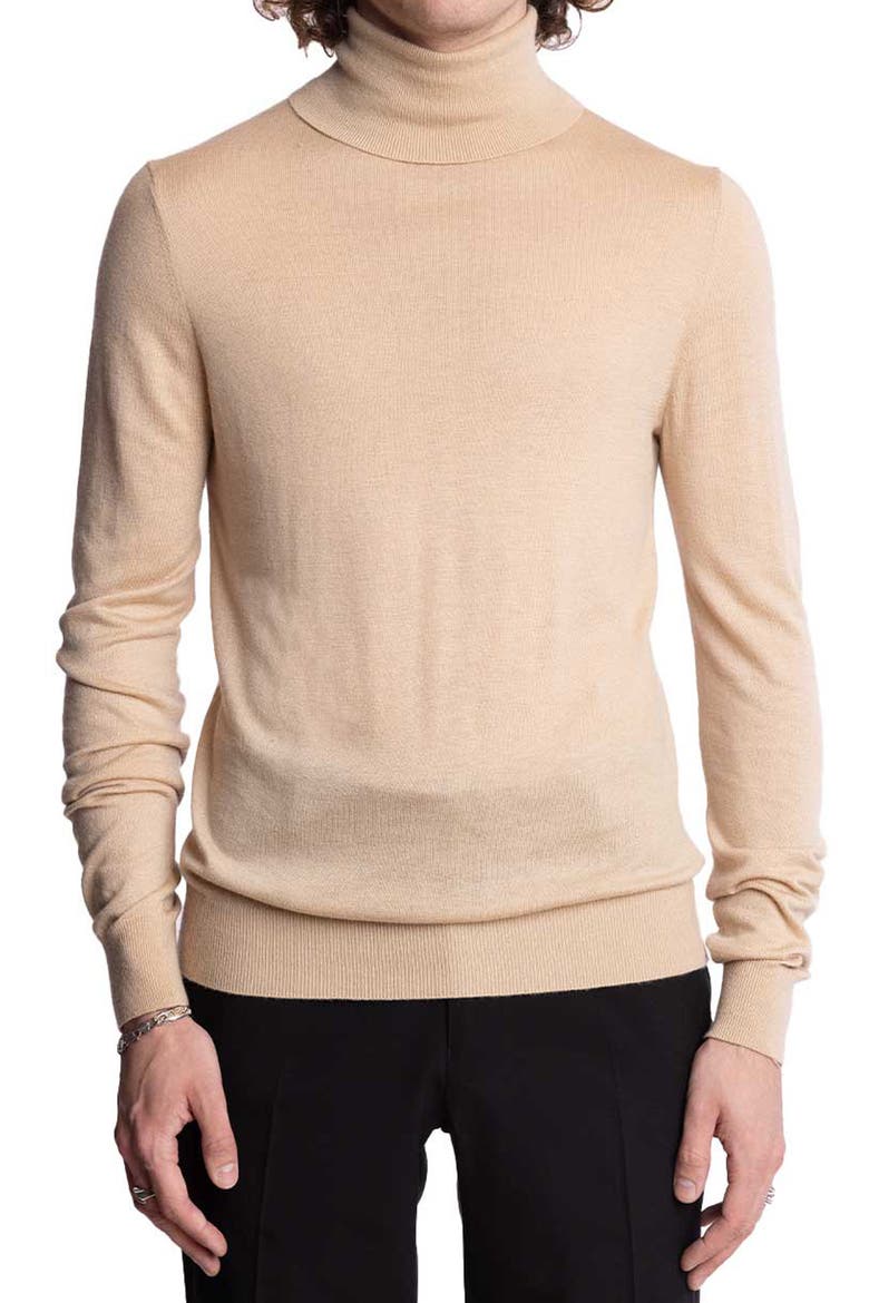 Fine Gauge Turtleneck Sweater, Main, color, ALMOND