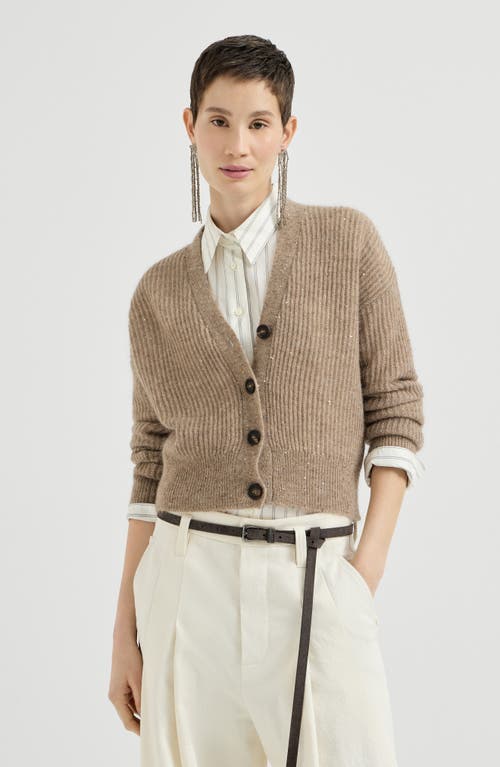 Brunello Cucinelli Mohair, cotton and wool Diamond yarn English rib cardigan in Light Brown at Nordstrom, Size Xx-Large