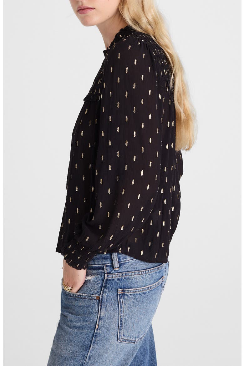 Smocked High Neck Long-Sleeve Top, Alternate, color, CRINKLE ECOVERO LUREX