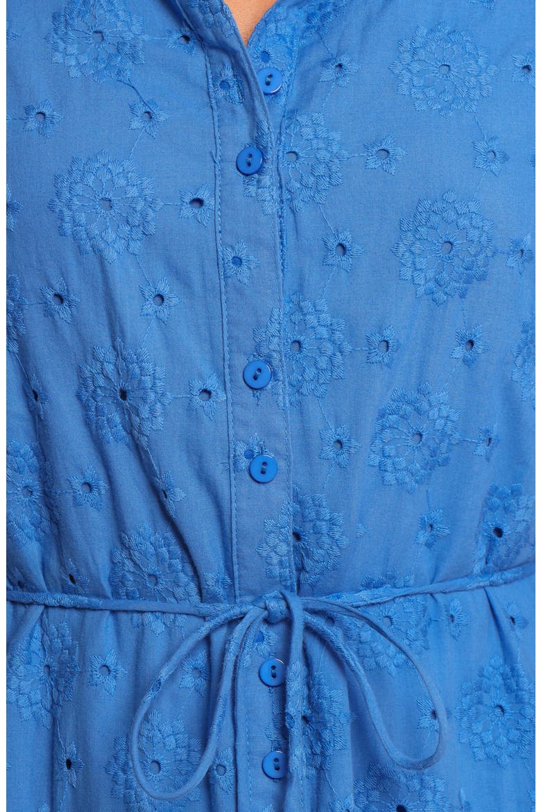 Cooper Embroidered Tie Waist Maxi Shirtdress, Alternate, color, COBALT
