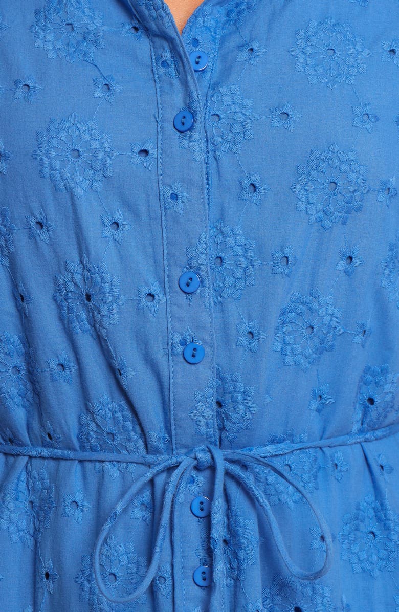 Petal & Pup Cooper Embroidered Tie Waist Maxi Shirtdress, Alternate, color, Cobalt