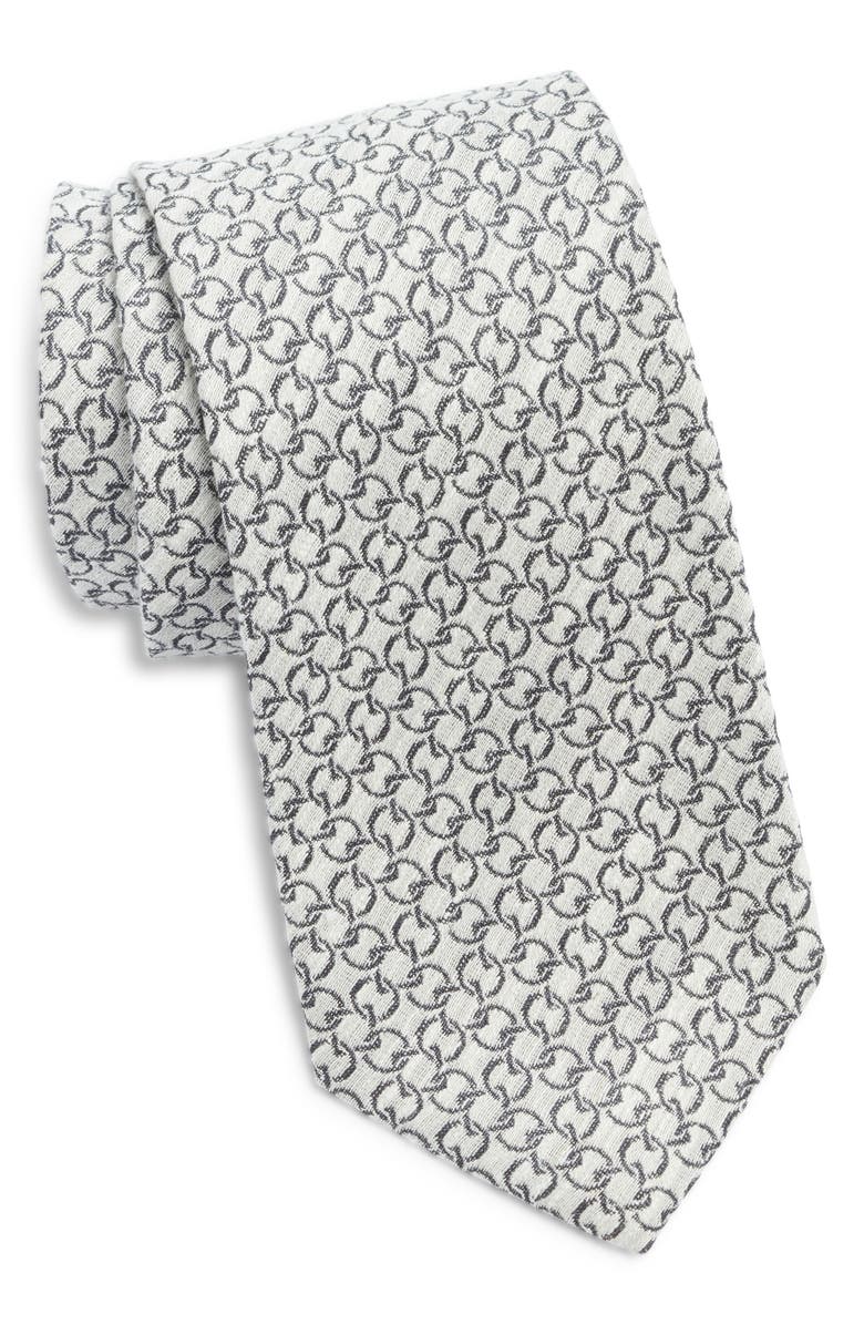Jack Victor Meighen Link Pattern Silk Jacquard Tie, Main, color, Ecru