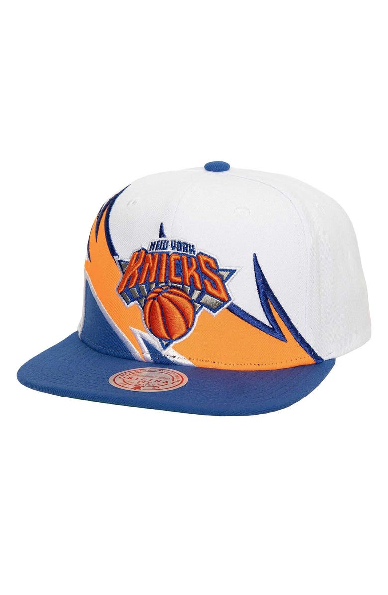 Mitchell & Ness Men's Mitchell & Ness White/Blue New York Knicks Waverunner Snapback Hat, Main, color, 