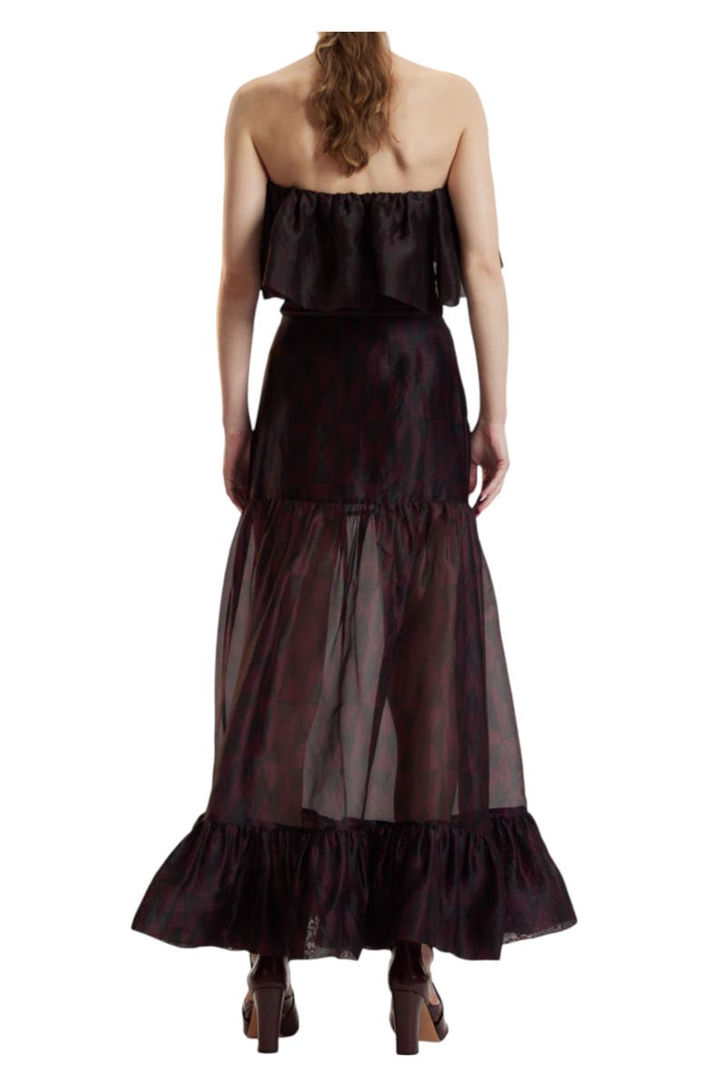 Cynthia Rowley Organza Midi Skirt, Alternate, color, Black/Burgundy