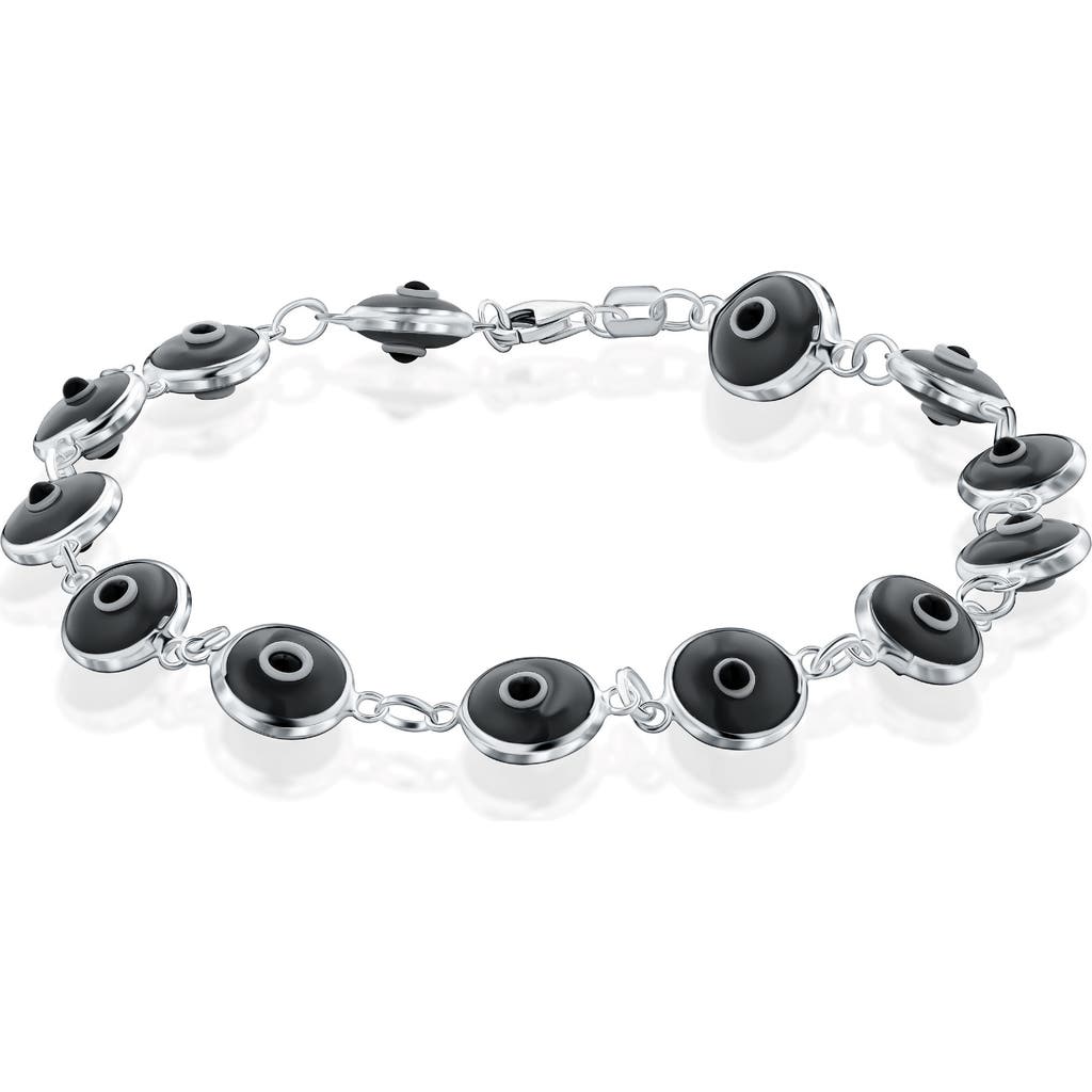 Best Silver Evil Eye Enamel Station Bracelet In Silver/black