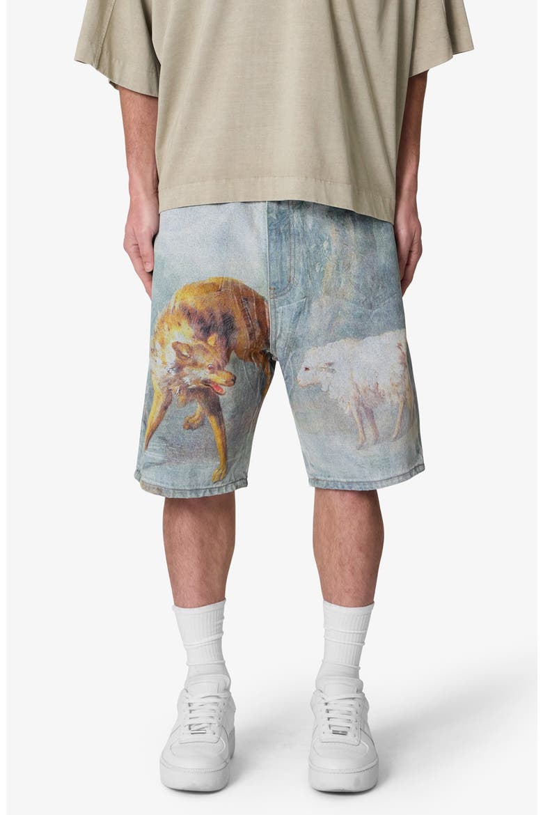Sheep Hounded Denim Shorts, Main, color, BLUE MULTI