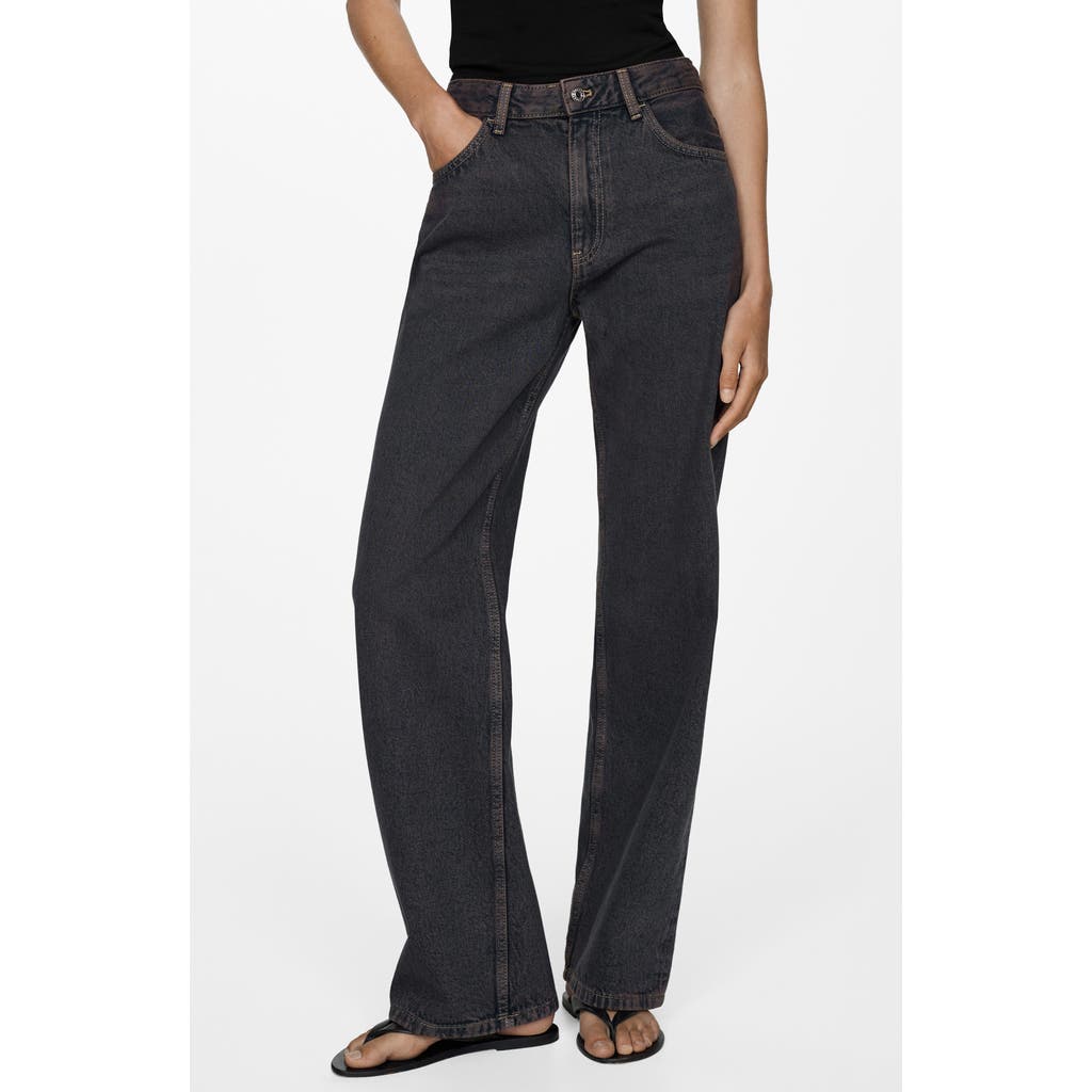 Mango Mid Rise Relaxed Straight Leg Jeans In Black