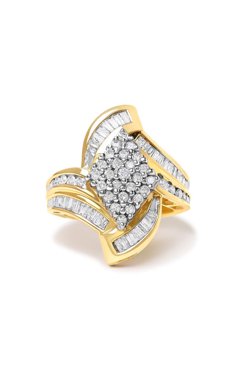 Haus of Brilliance 14K Yellow Gold 1-1/3 Cttw Round and Baguette Diamond Bypass Cocktail Ring, Main, color, Yellow Gold