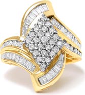 Haus of Brilliance 14K Yellow Gold 1-1/3 Cttw Round and Baguette Diamond Bypass Cocktail Ring