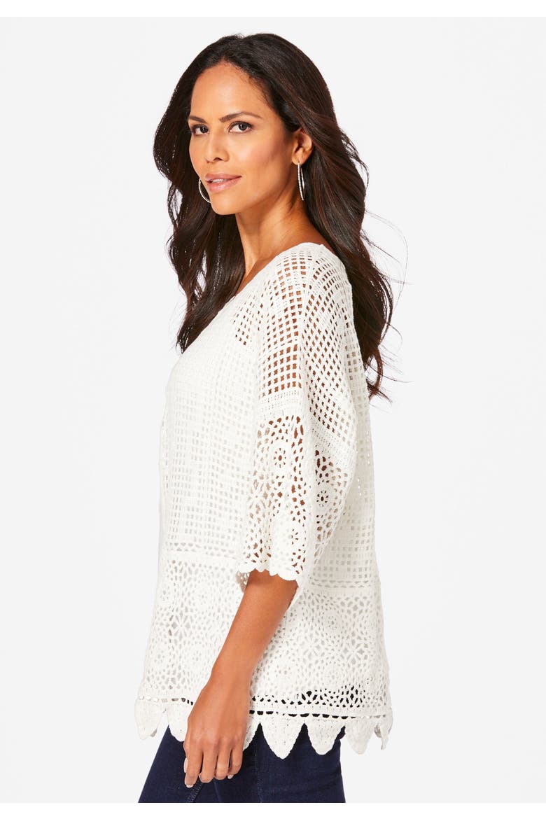 Plus Size Scallop Trim Crochet Cardigan, Alternate, color, NEW KHAKI