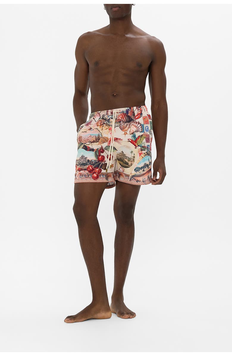 Camilla Mid Length Boardshort With Elastic Waist Notes From The Road, Alternate, color, Notes From The Road