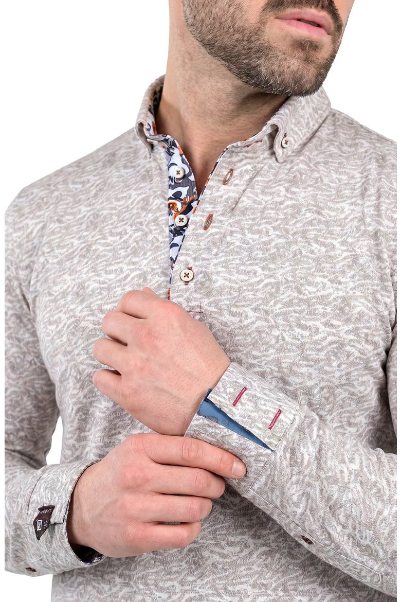 Anima Long Sleeve Print Polo, Alternate, color, GREY