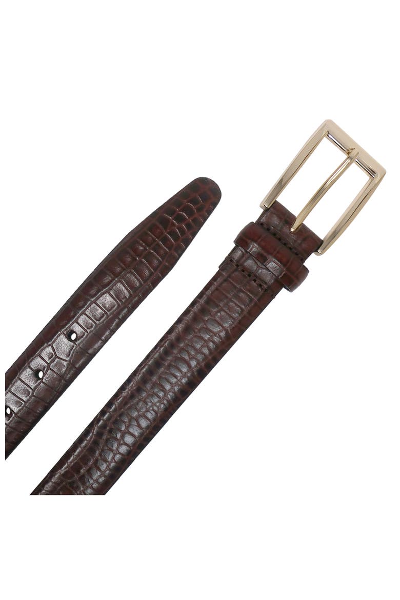Crocodile Embossed Leather Belt, Alternate, color, Brown