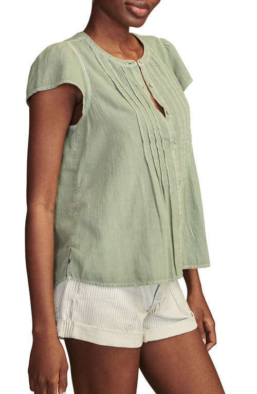Lucky Brand Pintuck Cotton Peasant Blouse In Chinois Green