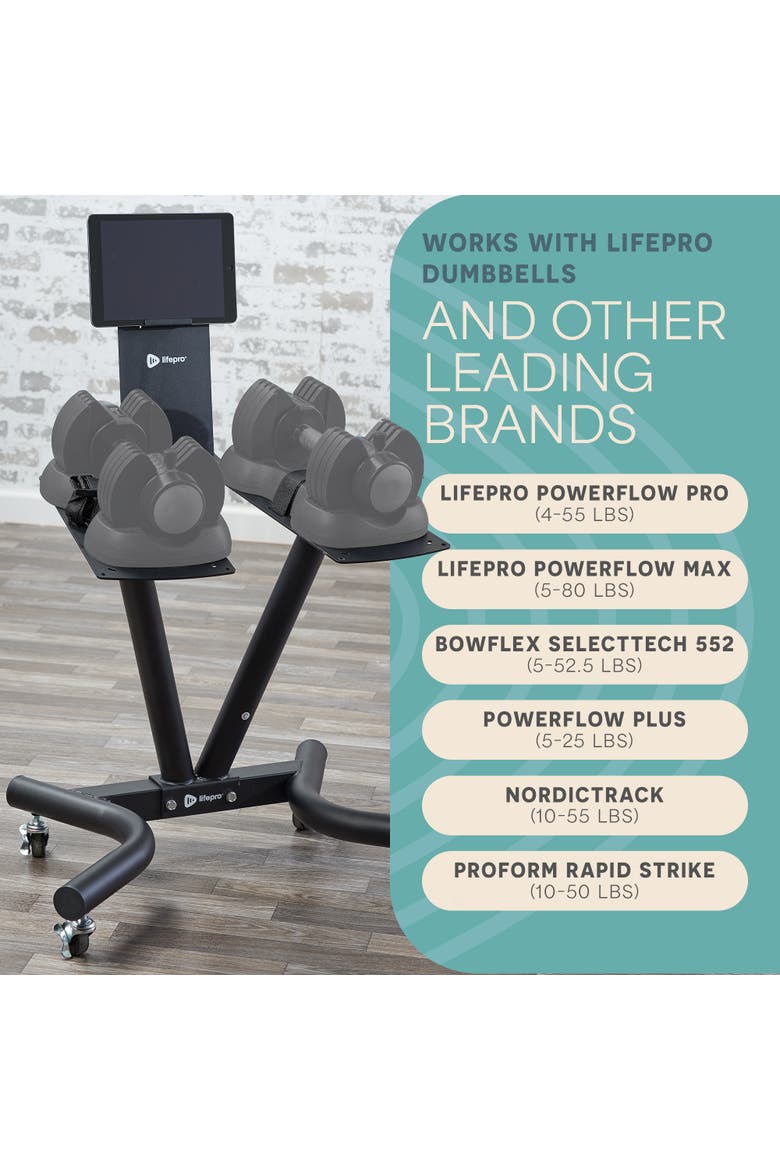 Adjustable Dumbbell Stand with Tablet Holder Home Gym Rack, Alternate, color, Black
