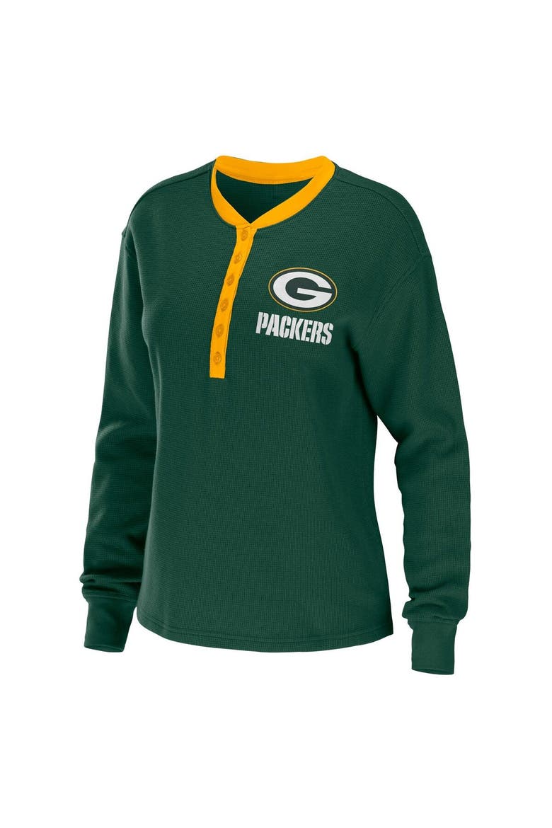 Women's WEAR by Erin Andrews Green Green Bay Packers Waffle Henley Long Sleeve T-Shirt, Alternate, color, Green