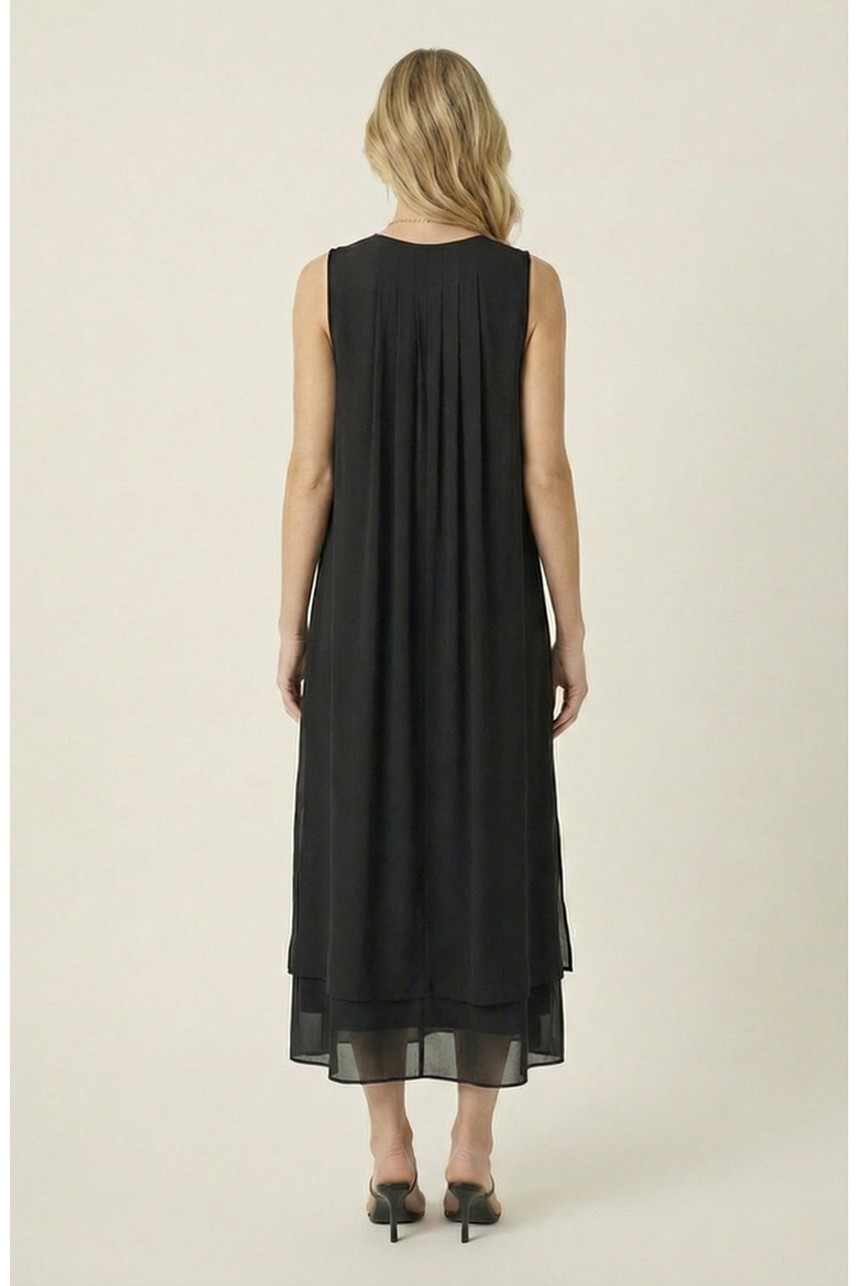 Pleated Sleeveless Midi Dress, Alternate, color, Black