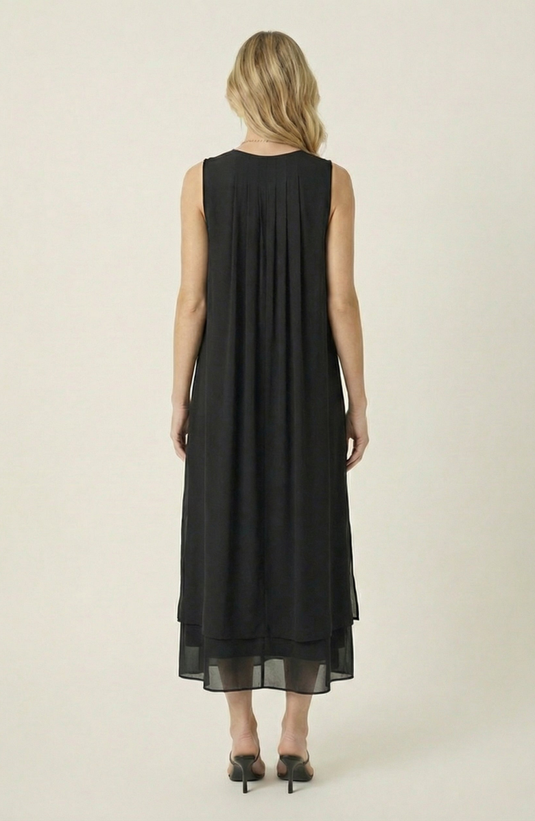 Modenaire Pleated Sleeveless Midi Dress, Alternate, color, Black