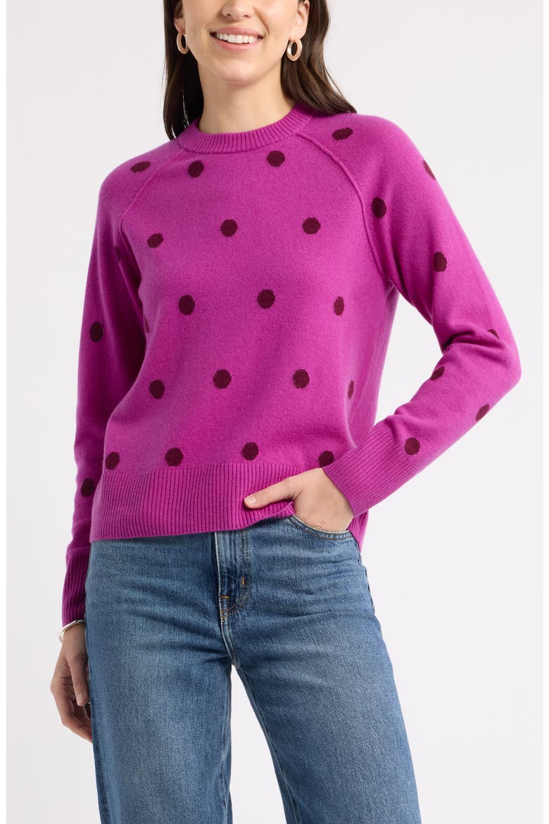Wool & Cashmere Intarsia Crewneck Sweater, Main, color, PINK ASTER POLKA DOT