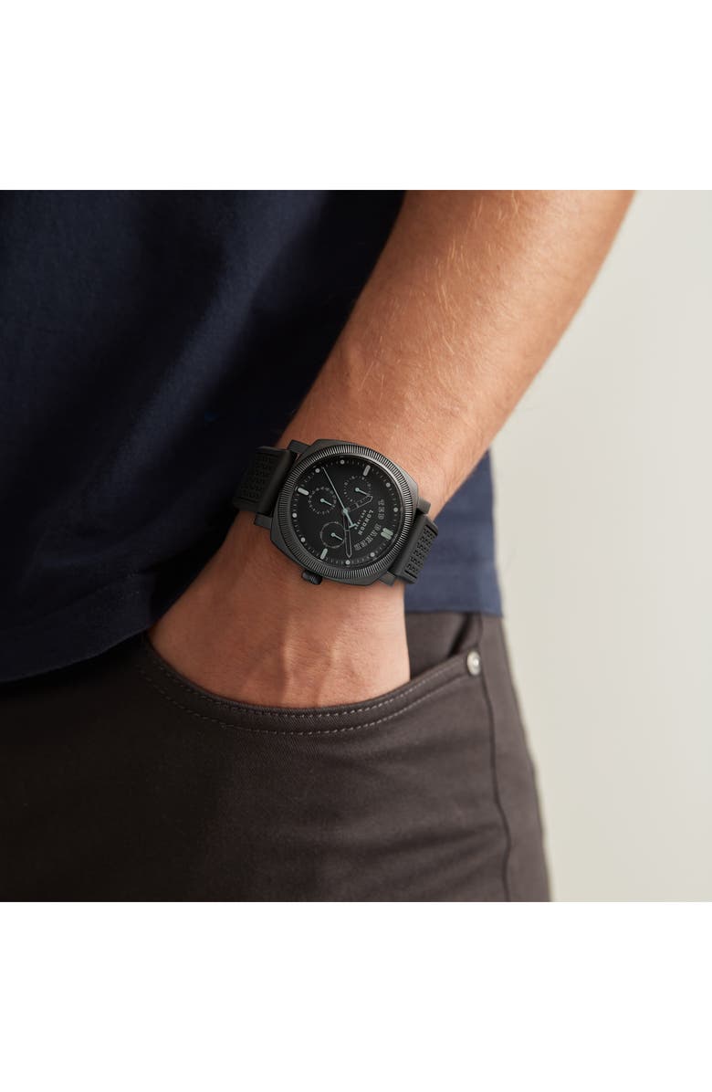 Ted Baker Caine Multifunction Silicone Strap Watch, 44mm, Alternate, color, Black