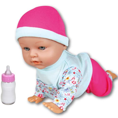 12 Inch Crawling Baby Doll, Pink and Blue, Interactive Doll, Kids 2+