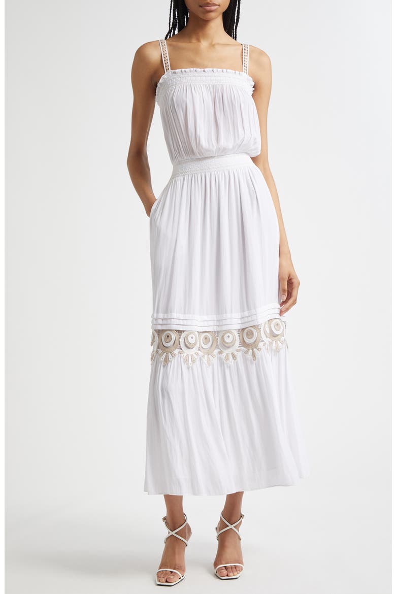 Catalina Smocked Trim Maxi Sundress, Main, color, IVORY