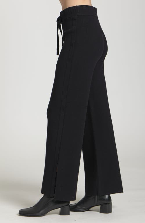 Apny Drawstring Waist Split Hem Pants In Black