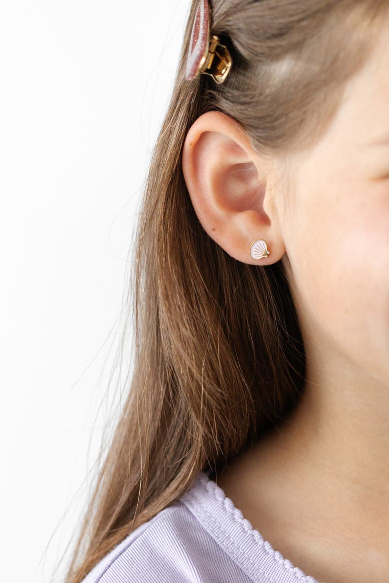 Shell Stud Earrings, Alternate, color, White