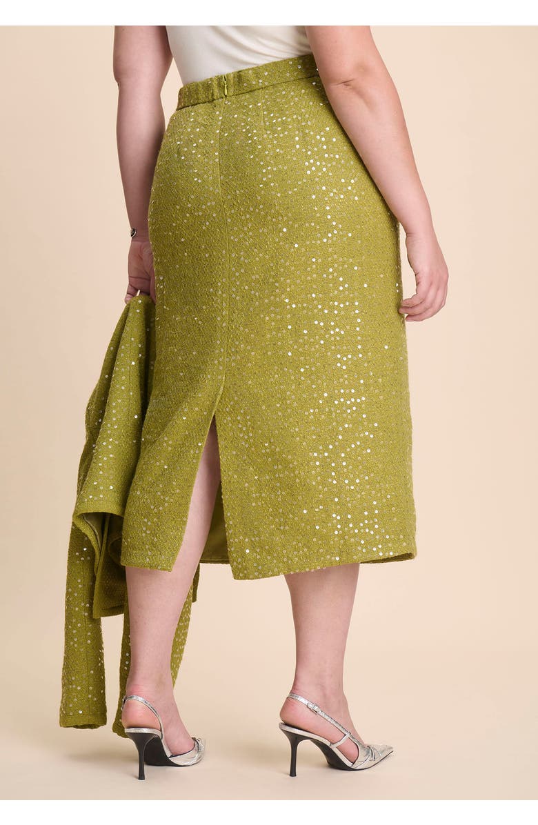 ELOQUII Sequin Tweed Midi Skirt, Alternate, color, Golden Cypress