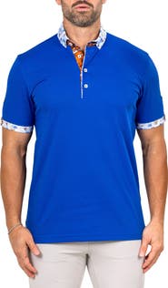 Maceoo Newton Marthyr0022 Blue Button-Down Piqué Polo