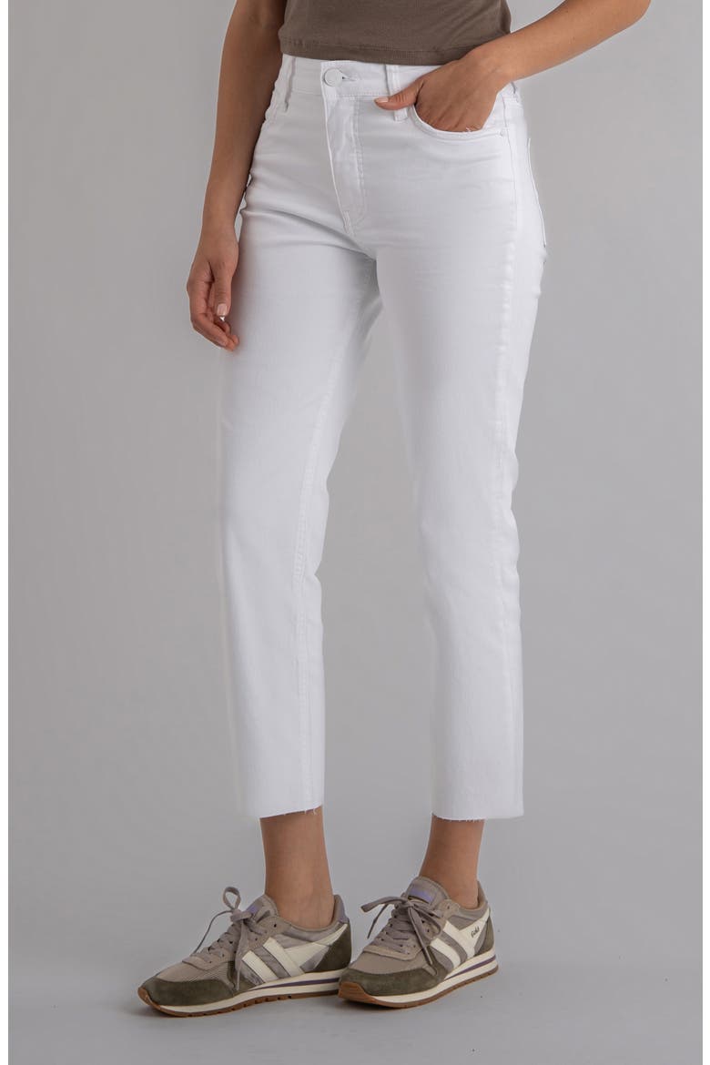 Rachael Fab Ab High Waist Raw Hem Crop Mom Jeans, Alternate, color, OPTIC WHITE