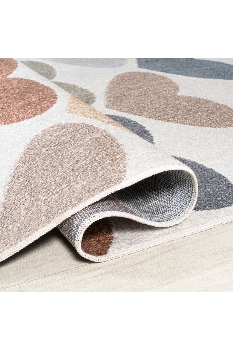 Dila Modern Hearts Geometric Machine-Washable Area Rug, Alternate, color, Ivory/Blue/Orange
