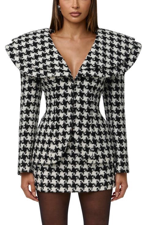 Double Collar Houndstooth Blazer