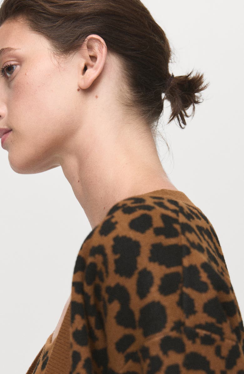 MANGO Leopard Jacquard Cardigan, Alternate, color, Medium Brown